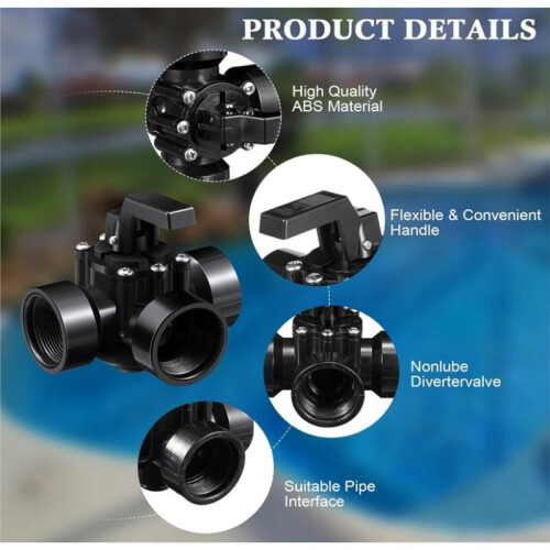 Válvula de Desvio de Piscina 3 Vias de Substituição com Vedação Positiva para Piscinas e Spas (Preto, 1,5 Polegadas) 2