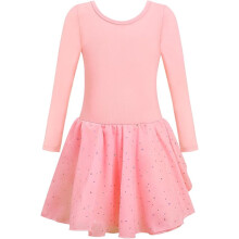 Justaucorps de Ballet avec Jupe Tutu Fille Tenue de Ballerine Rose à Manches Longues en Coton et Dos Croisé 150 cm