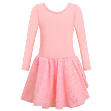 Justaucorps de ballet avec jupe tutu fille tenue de danse manches longues rose poudré coton et mousseline taille 140 cm