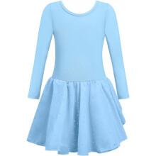 Justaucorps de Ballet avec Jupe Tutu Fille Tenue de Ballerine Manches Longues Bleu 160 cm Coton Dos Tressé Croisé