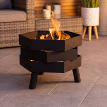 Charles Bentley Hexagonal Steel Firepit, Dual Fuel Wood Charcoal, 46cm