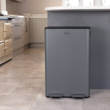 CHARLES BENTLEY Kitchen Bin, 60 Litre, Double Compartment, Grey, Kitchen Bin, Rubbish Bin, Bins for Kitchen Waste, Pedal Bin, Double Bin, Recycling