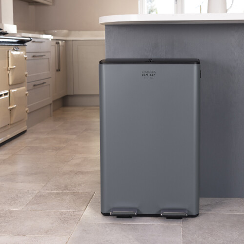 Charles Bentley Charles Bentley Kitchen Pedal Bin Double Compartment 60L Steel, 60 Litre