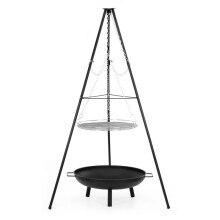 Ensemble barbecue - SPRINGOS - Gril suspendu 50 cm - Brasero sur trépied - Acier thermolaqué - Noir