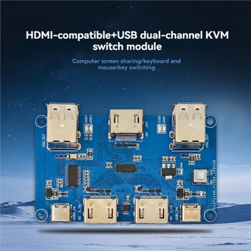 USB+-Compatible Dual-Port KVM  Module 2 Computers Sharing 1 Keyboard Mouse 4K@60Hz with USB HUB