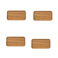4X Akazien Servier Tablett, Rechteckiger Massiv Holz Teller mit Flachem Boden, Obst Teller, Untertasse, Tee Tablett, Dessert Teller Klein