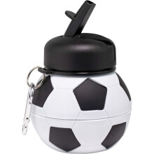 Collapsible Silicone Soccer Water Bottle for Kids, 550ml with Clip, Leak-Proof Spout, Portable Sports Drink Bottle