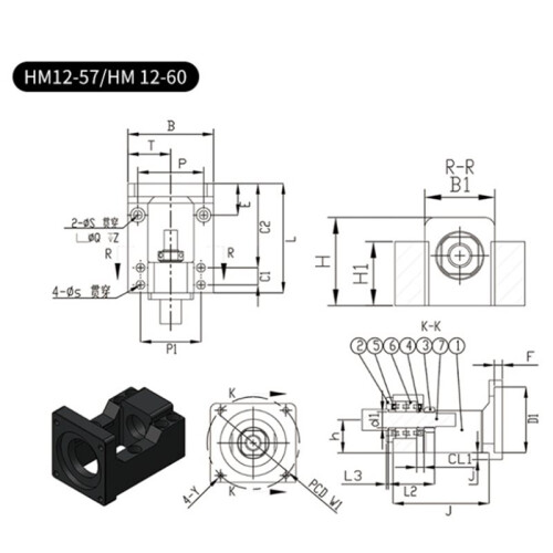 Integrerat Kulskruvmotorsitsstödbracket för HM12-60 Aluminium 1