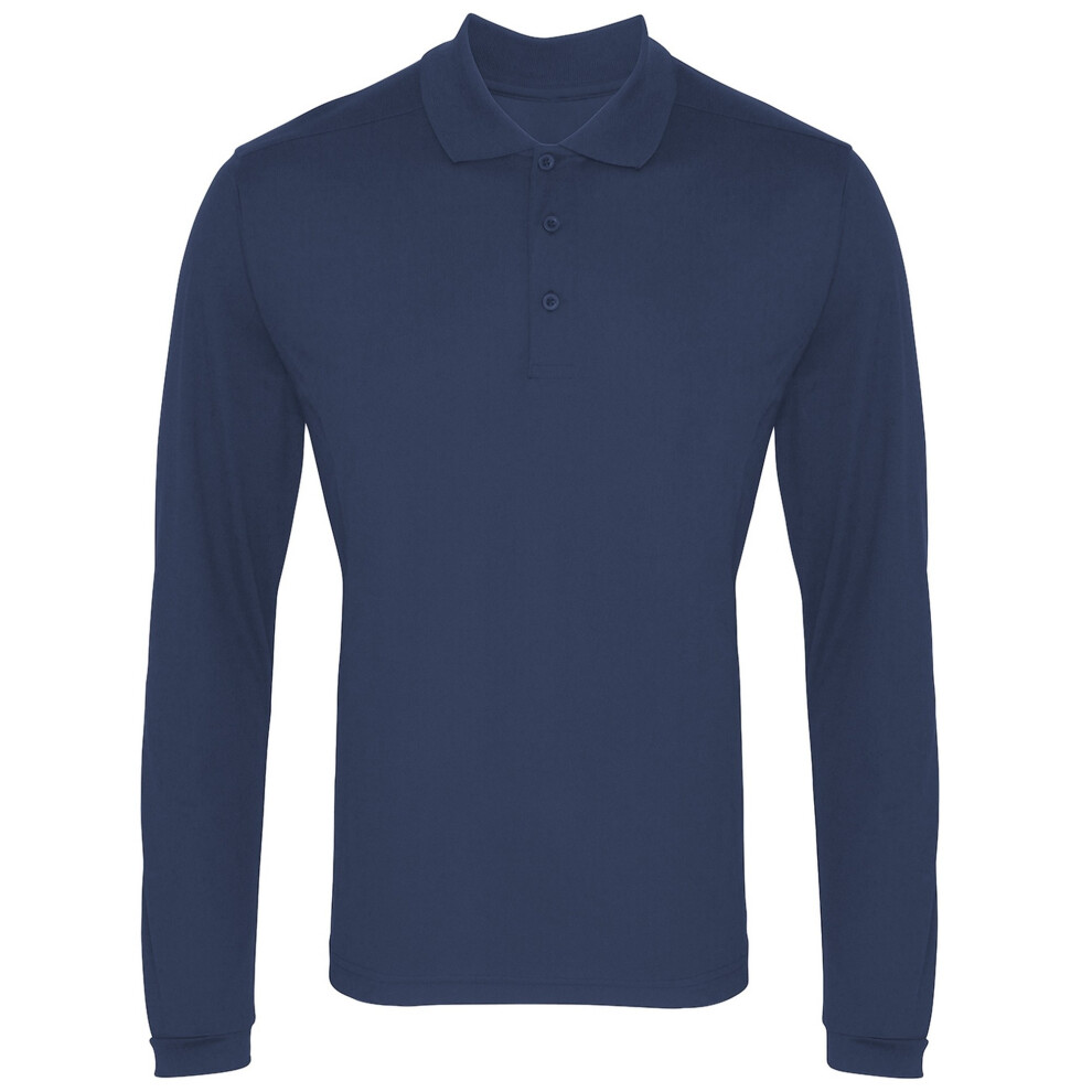 Premier (4Xl, Navy) Mens Long Sleeve Coolchecker Pique Polo Shirt