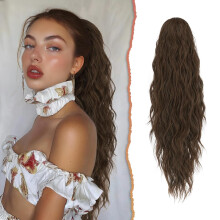 Sofeiyan Extensions Pferdeschwanz 65 cm Synthetisches Haar Lang Lockig Braun — geklebter welliger pferdeschwanz, wavy pferdeschwanz 66 cm