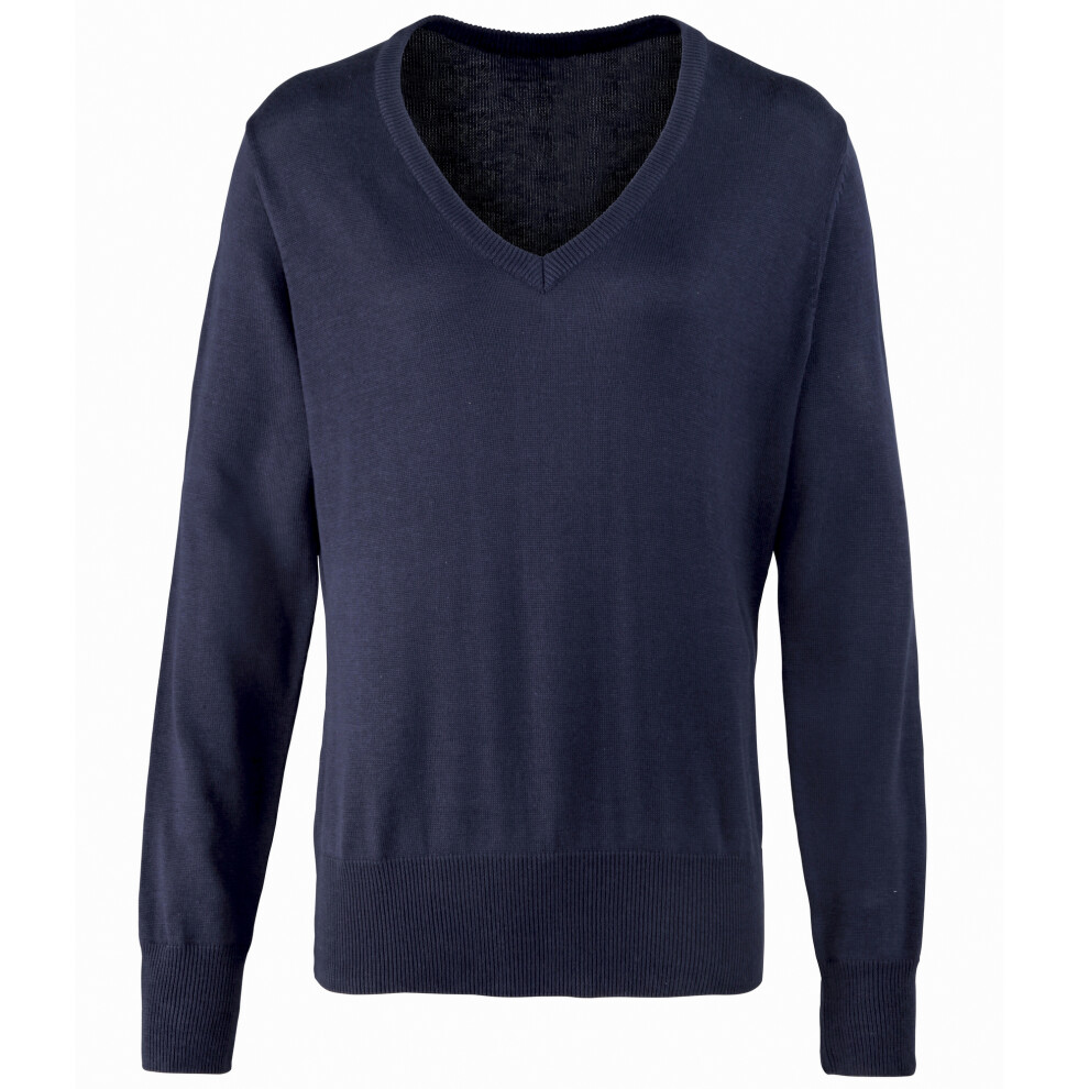 Premier (16, Navy) Womens/Ladies V-Neck Knitted Sweater / Top