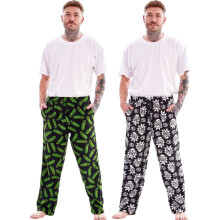 (S, Green/Black/White) Rick And Morty Mens Lounge Pants (Pack of 2)