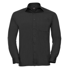 (4XL, Black) Russell Collection Mens Poplin Easy-Care Long-Sleeved Shirt