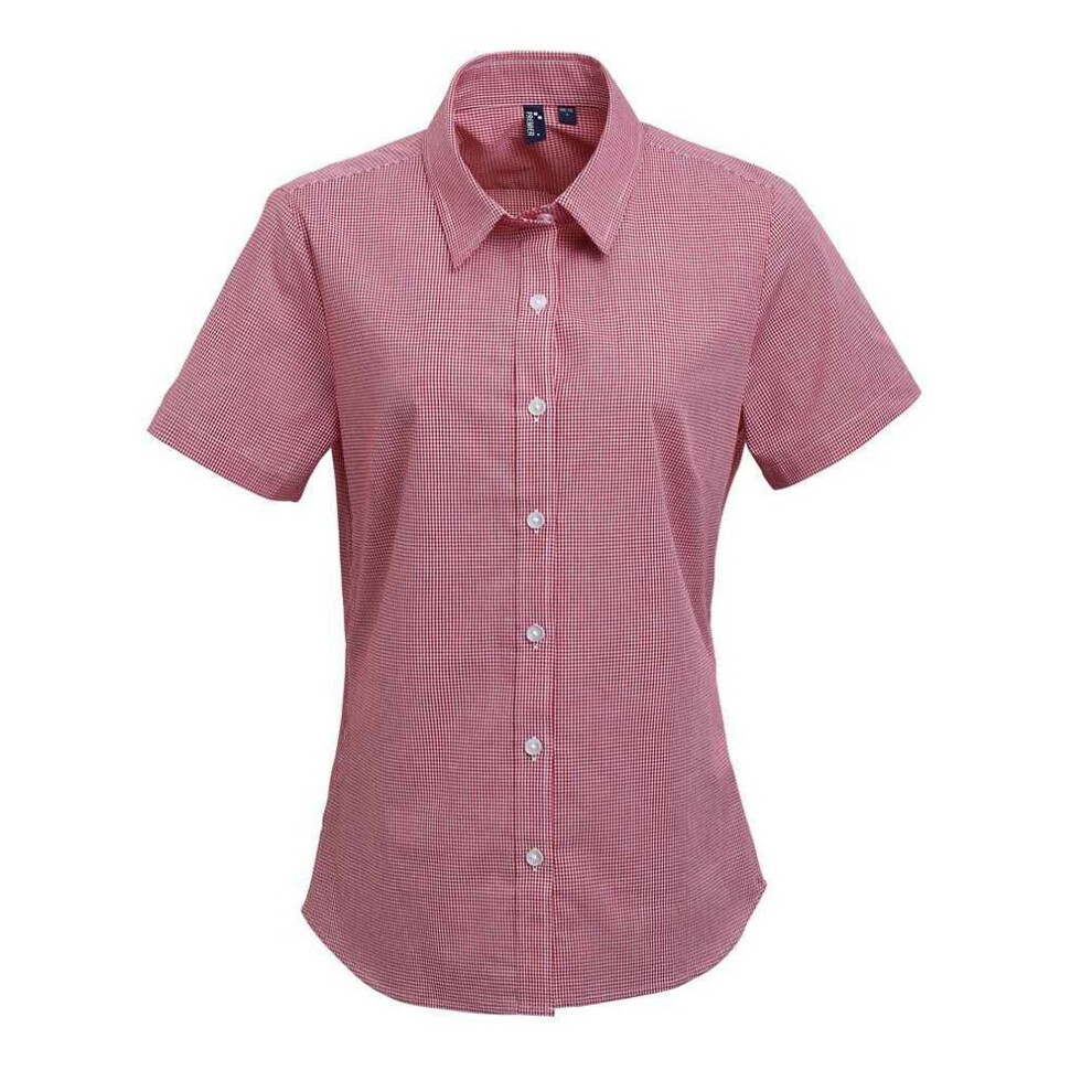 Premier (14 Uk, Red/White) Womens/Ladies Gingham Short-Sleeved Shirt