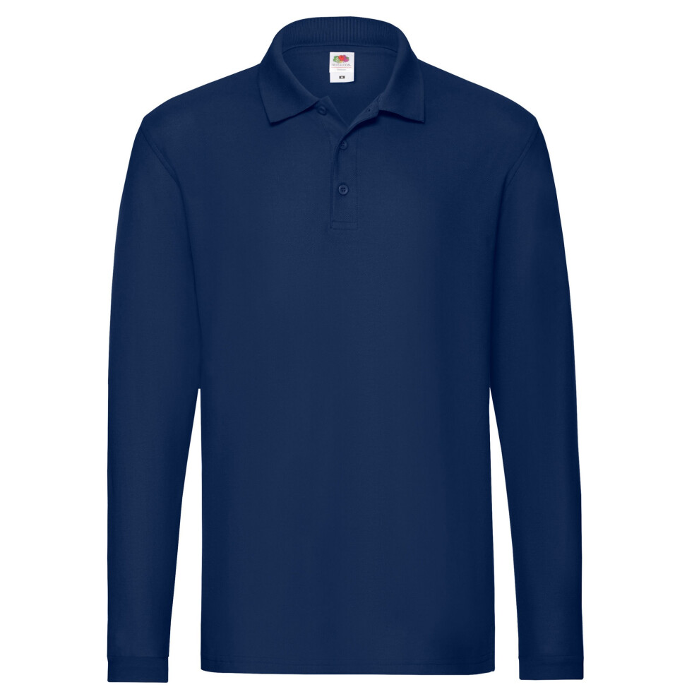Fruit Of The Loom (Xl, Navy) Mens Premium Pique Long-Sleeved Polo Shirt
