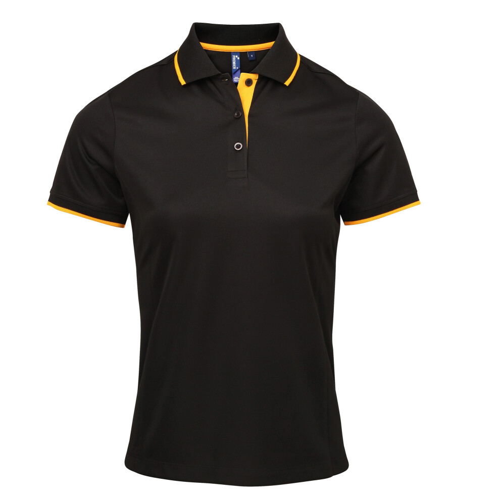 Premier (2Xl, Black/Sunflower) Womens/Ladies Contrast Coolchecker Polo Shirt