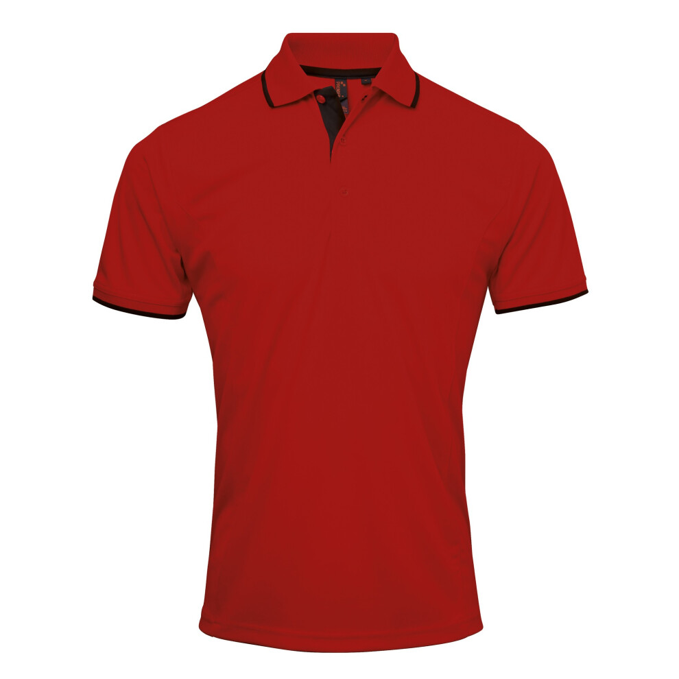 Premier (2Xl, Red/Black) Mens Contrast Coolchecker Polo Shirt