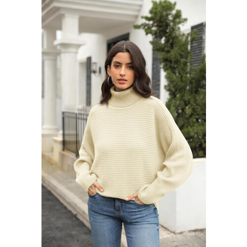ImilyBela Damenpullover mit Rollkragen Oversize Golf Grobstrick Beige XXL — oversize pullover, pullover damen mit rollkragen, strickpullover 1