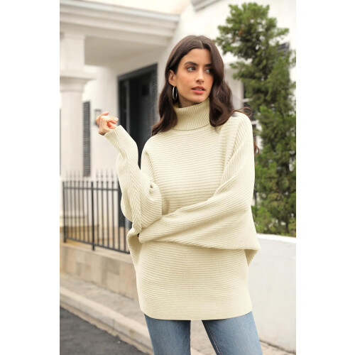 ImilyBela Damenpullover mit Rollkragen Oversize Golf Grobstrick Beige XXL — oversize pullover, pullover damen mit rollkragen, strickpullover 2