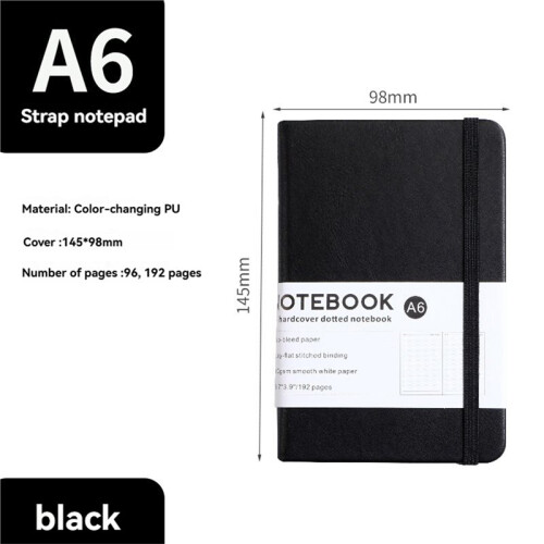Hardcover A6 Notebook with Elastic Band PU Journal Notebook for Office, School & Daily Note Taking Black 1