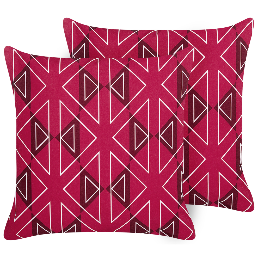 Beliani Set Of 2 Outdoor Cushions Mezzano Geometric Pattern 45 X 45 Cm Pink