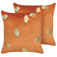 Set of 2 Decorative Cushions TULIP Velvet 45 x 45 cm Orange Plant Pattern