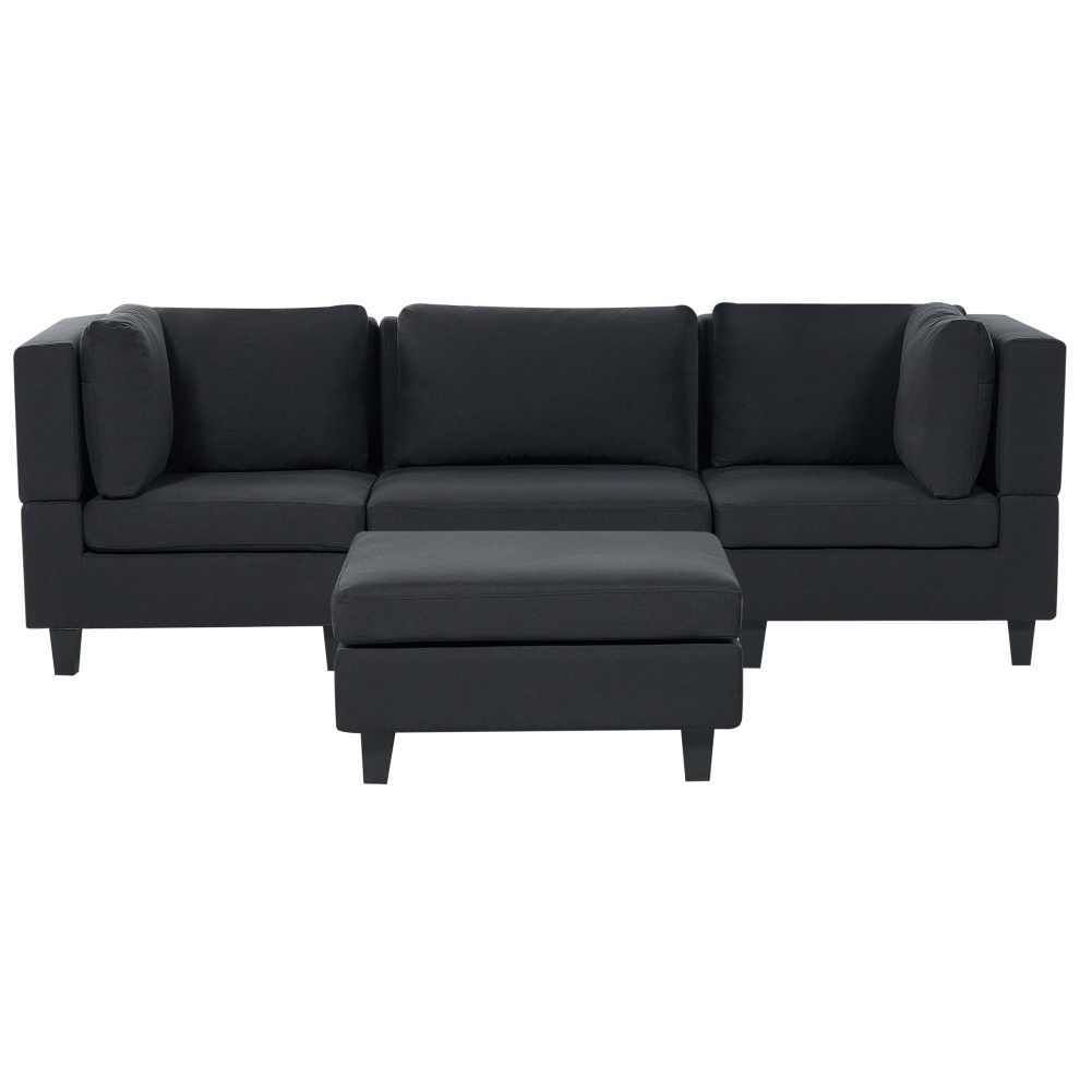 Beliani Unstad 3 Seater Modular Sofa Black Fabric With Ottoman