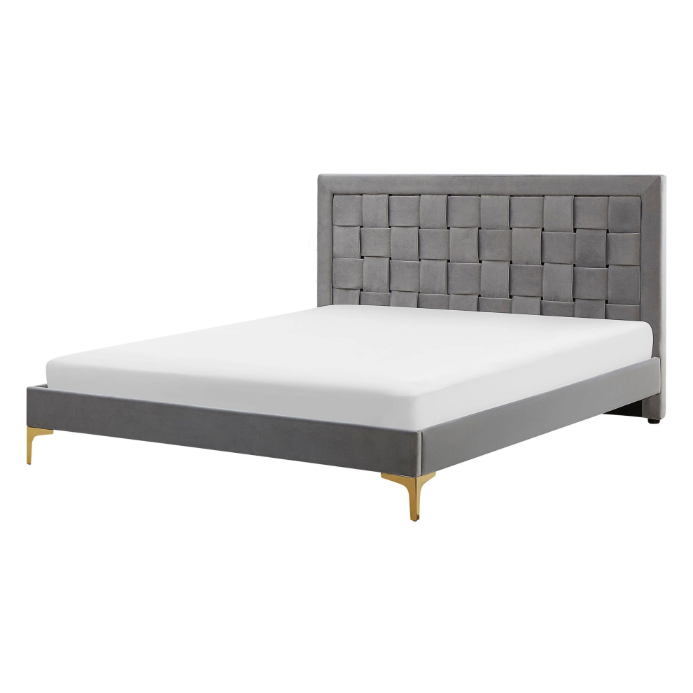Beliani Bed Velvet Limoux 140 X 200 Cm (Eu Double) Grey
