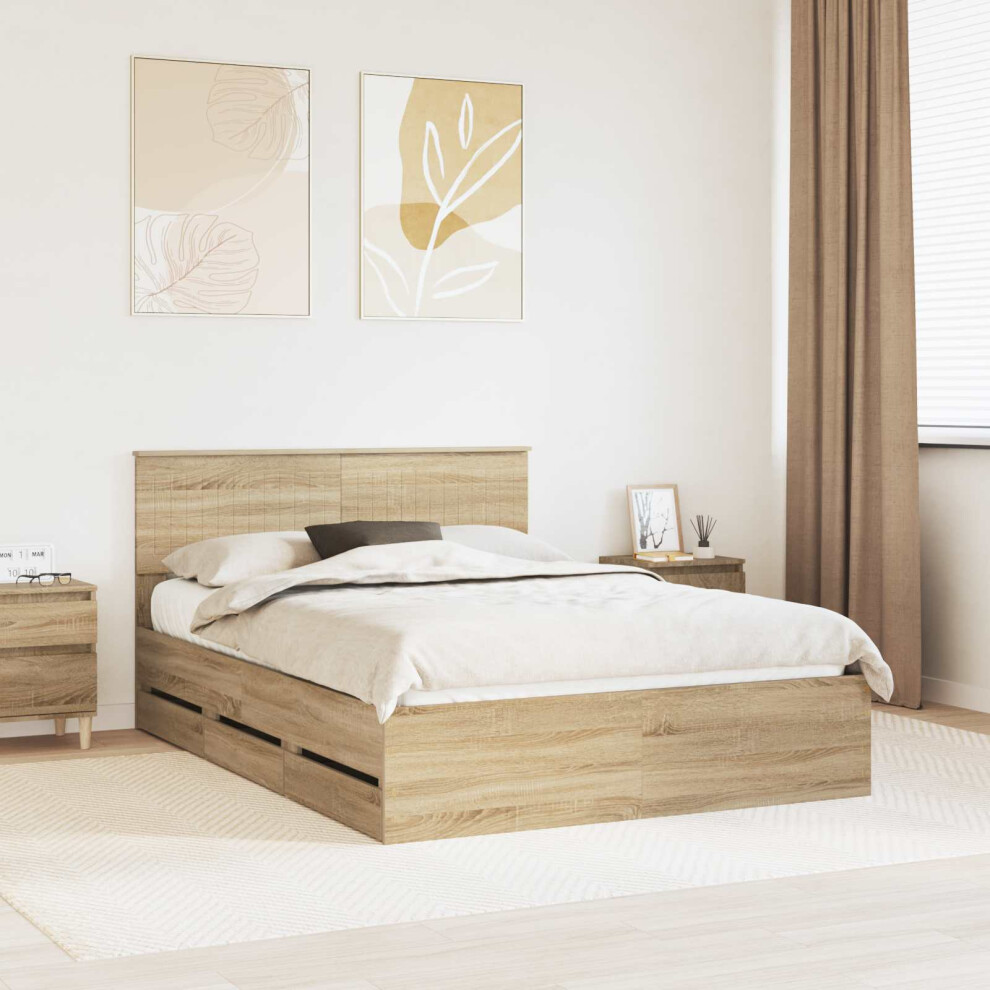 Vidaxl Bed Frame With Drawer Sonoma Oak 140 X 200 Cm Engineer Wood