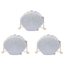3X Mujer NiñAs Sirenita Seashell Monedero Bolsos de Hombro Cruzados Bolso de Noche con Cadena de Lentejuelas Brillantes, Blanca