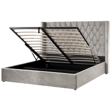 Ottoman Bed LUBBON Velvet Light Grey 180 x 200 cm (EU Super King)