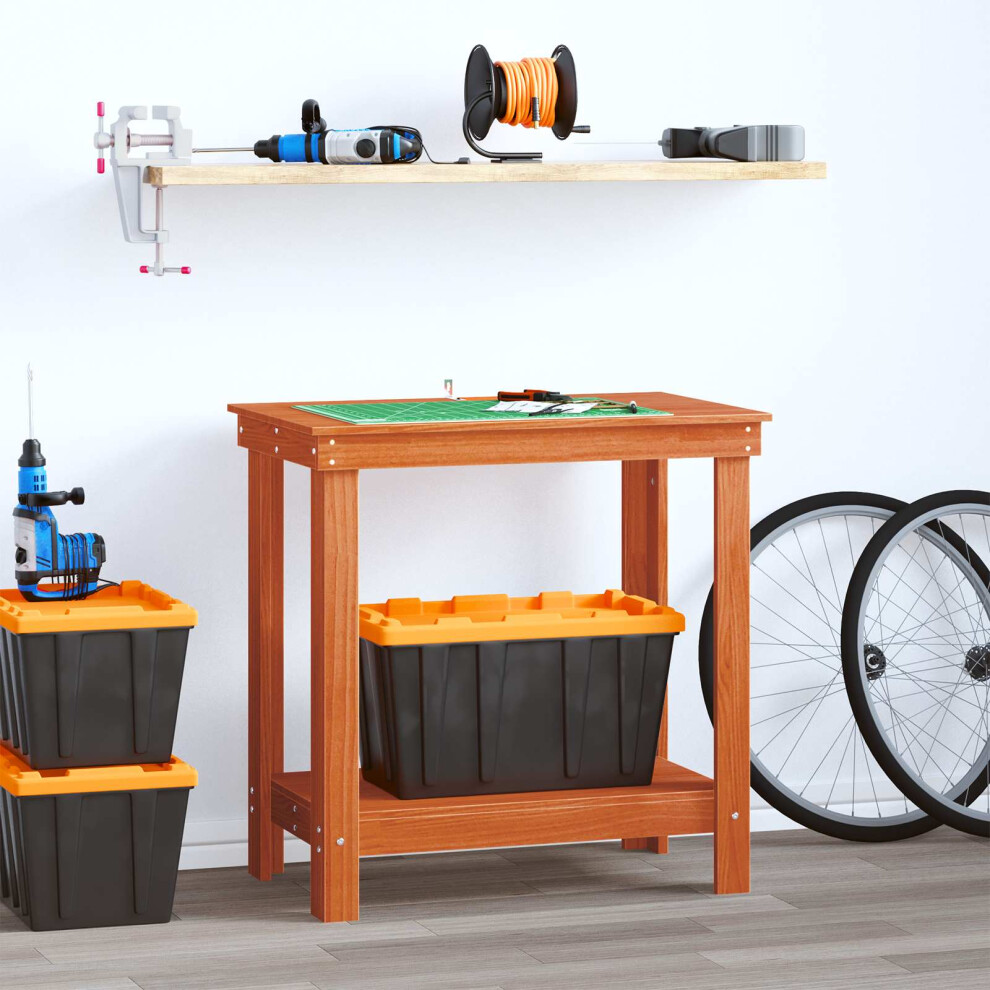 Vidaxl Work Bench With Shelf Wax Brown 80 X 50 X 80 Cm Solid Pine Wood