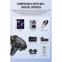 Transmissor FM 5.3 para Carro, Reprodutor de Música MP3, Adaptador de Carregador Rápido Dual QC3.0 & PD 20W Sem Fio