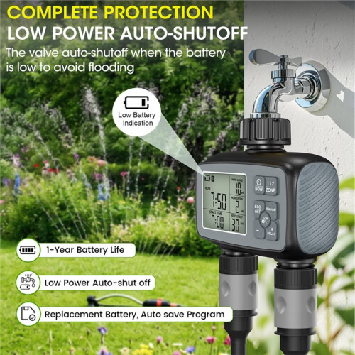 Minuteur D'Arrosage Programmable 2 Zones pour Système D'Irrigation Automatique de Jardin
