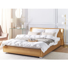 Bed with LED Leather PARIS 160 x 200 cm (EU King Size) LED Gold