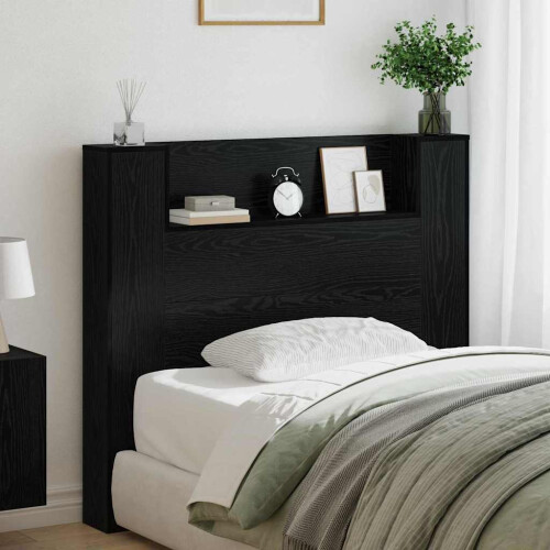VidaXL vidaXL Storage Headboard with LED Black Oak Engineered Wood