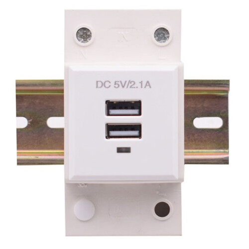 USB DIN Rail Modular Socket DC5V 2.1A Output Fiber Optic Distribution Box Socket Power Adapter 2