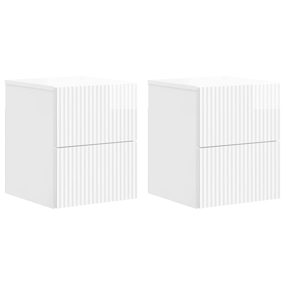 Vidaxl Wall-Mounted Bedside Cabinet With Drawer 2 Pcs High Gloss White