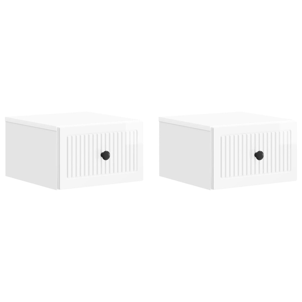 Vidaxl Wall-Mounted Bedside Cabinet With Drawer 2 Pcs High Gloss White