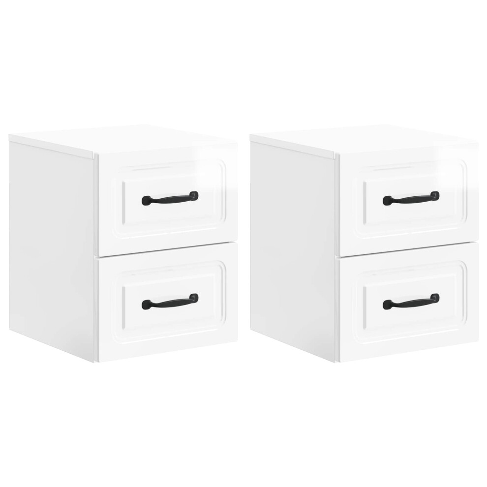 Vidaxl Wall-Mounted Bedside Cabinet With Drawer 2 Pcs High Gloss White