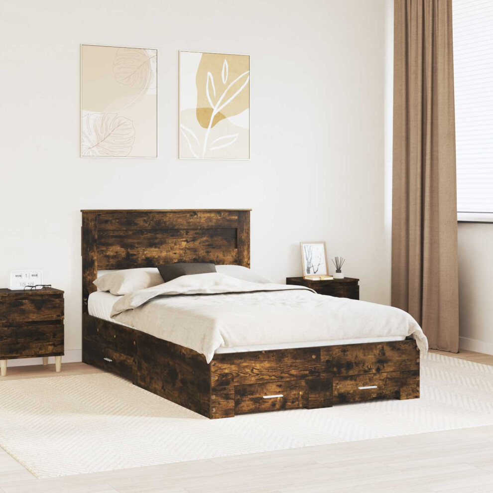 Vidaxl Bed Frame With Drawer Smoked Oak 135 X 190 Cm Engineered Wood