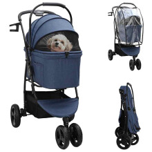 vidaXL Folding Pet Stroller Adjustable Blue 78 x 54 x 101 cm Polyester