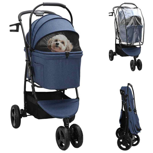 VidaXL vidaXL Folding Pet Stroller Adjustable Blue 78 x 54 x 101 cm Polyester