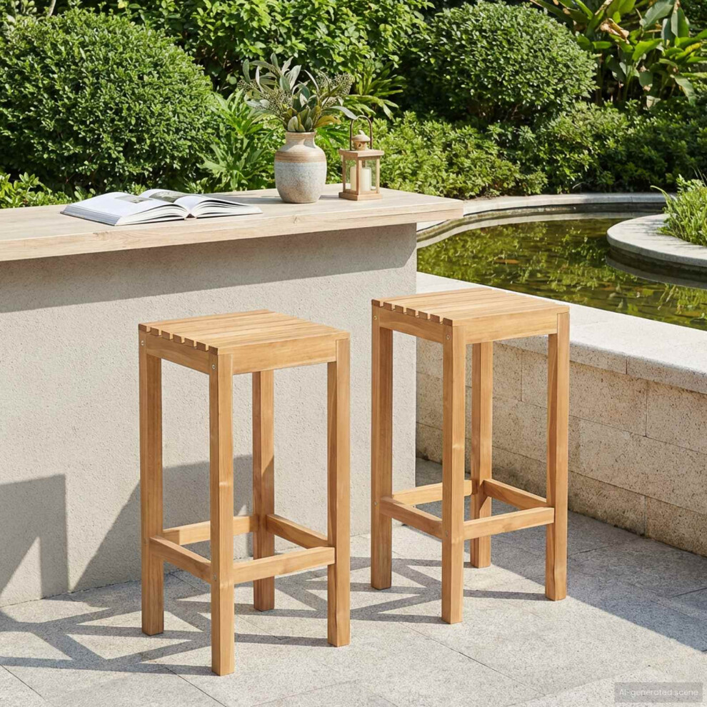 Vidaxl Bar Stool 2 Pcs Natural Solid Teak Wood