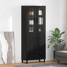 vidaXL Highboard with Drawer 2 pcs Black Oak Engineered Wood and Glass