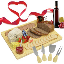 Elegant Brown Bamboo Serving Board for Snacks and Cheeses — serving board, bamboo serving board, cheese set, cheese board with knives