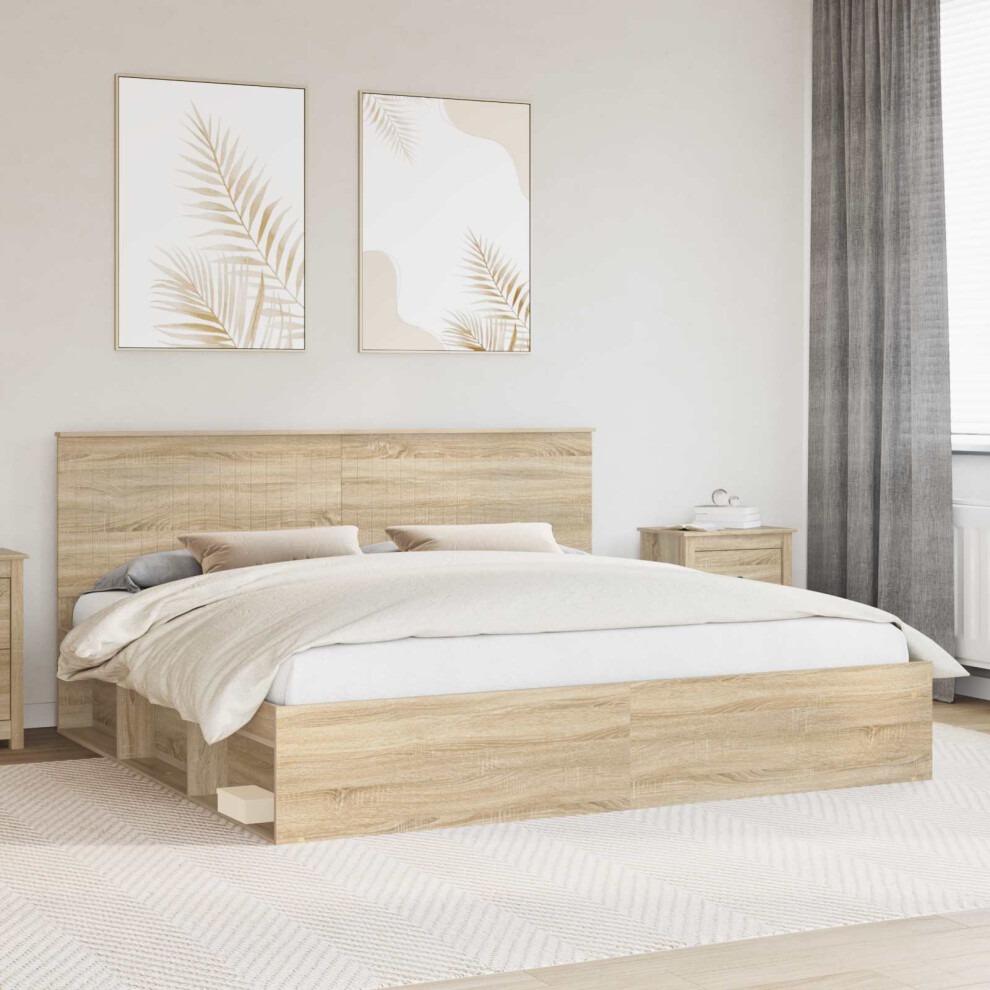Vidaxl Bed Frame With Headboard Sonoma 200 X 200 Cm Solid Pine Wood