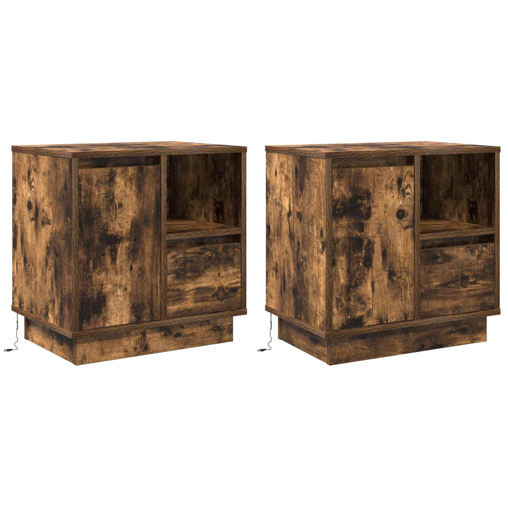Vidaxl Bedside Cabinet With Drawer 2 Pcs Smoked Oak 50 X 34.5 X 50 Cm