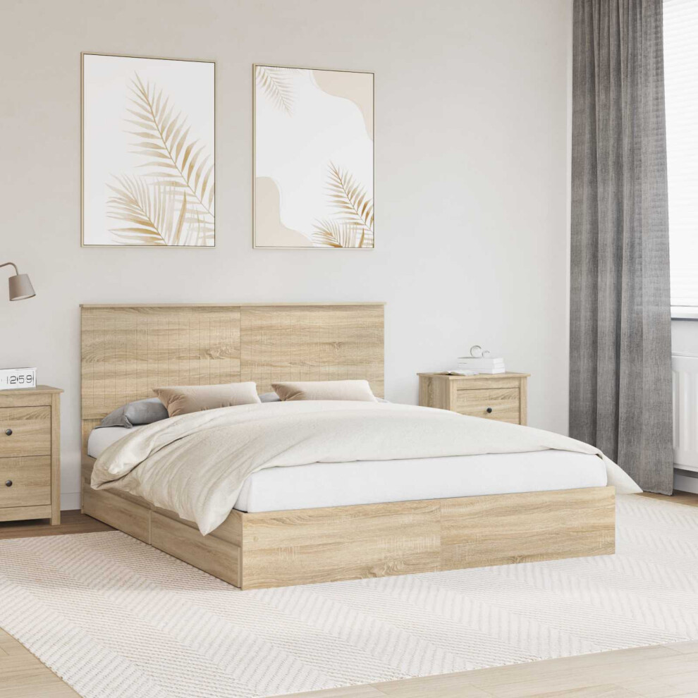 Vidaxl Storage Bed With Drawer Sonoma Oak 160 X 200 Cm Engineered Wood