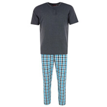 Ten West Apparel Men's Henley Short Sleeve and Plaid Pyjama Pant Set